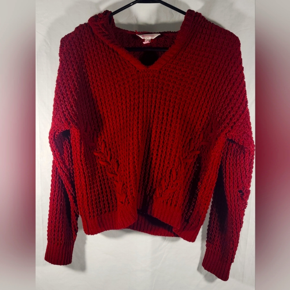 Red oversized v-neck sweater with hood size large